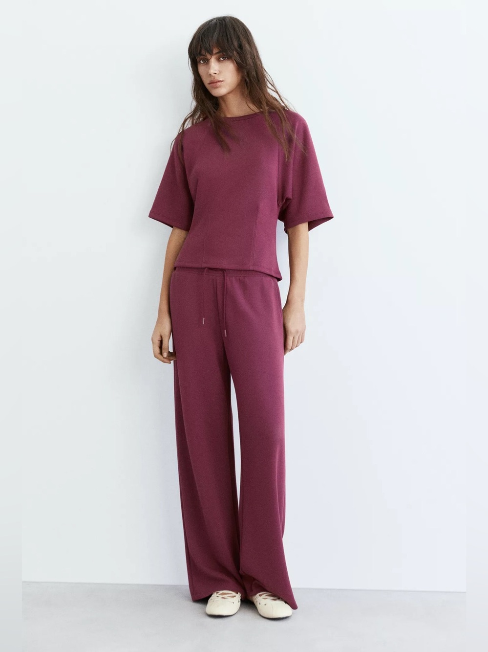 Pull&Bear 2-Piece Soft touch short sleeve sweatshirt and Pants Set Eggplant S